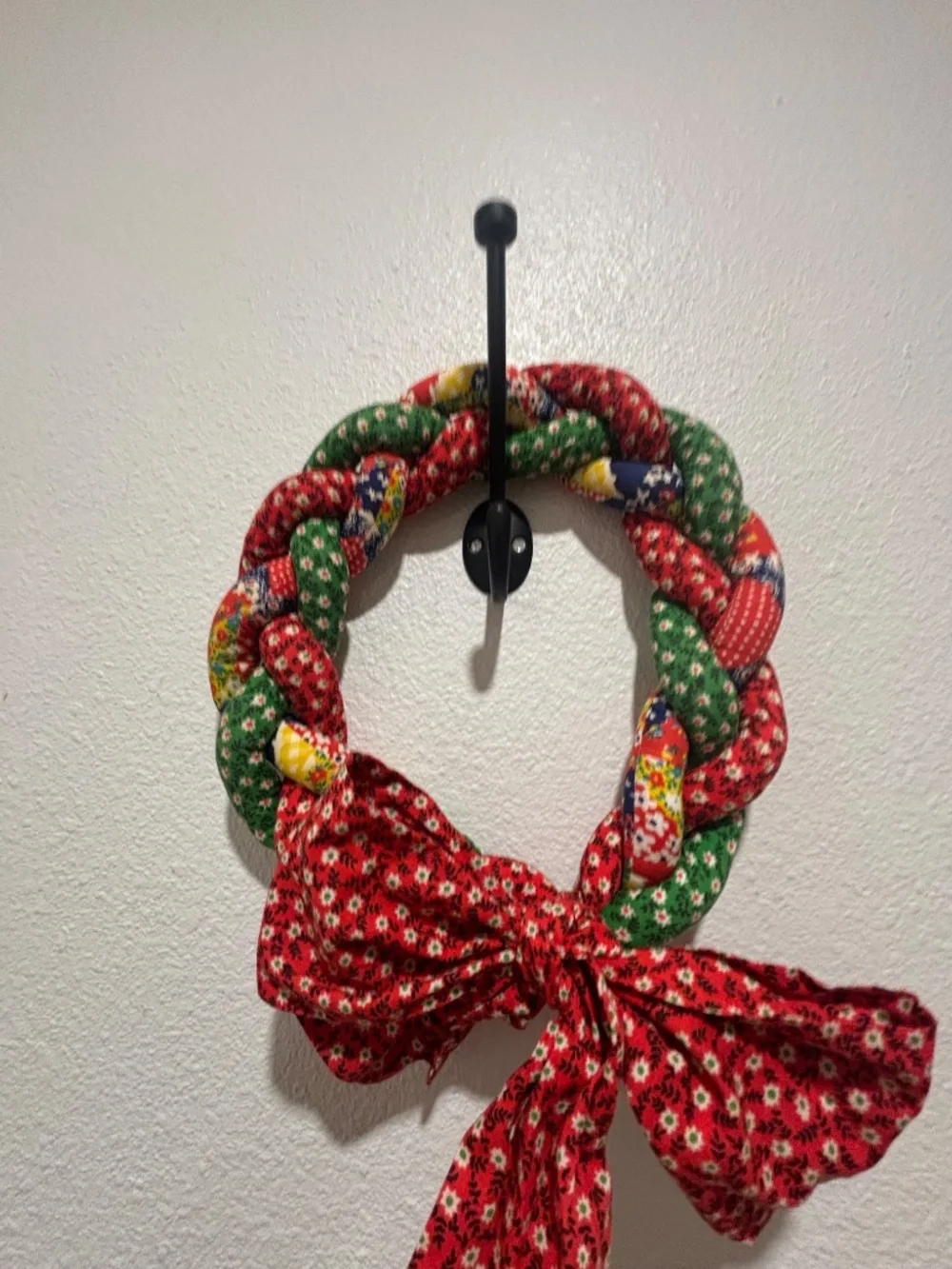 Set of Vintage Large Handmade Quilted Braided Rope Hanging Wreaths w/bow Holiday